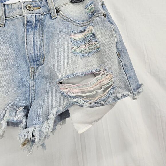 KanCan Women's High Rise Distressed Denim Shorts KC9225L Colored Threads 7/27 - Picture 3 of 10